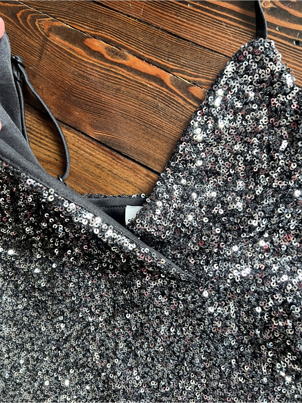 MONTEAU Los Angeles • sequined silver babydoll crop cami top festival party glam - Picture 6 of 14